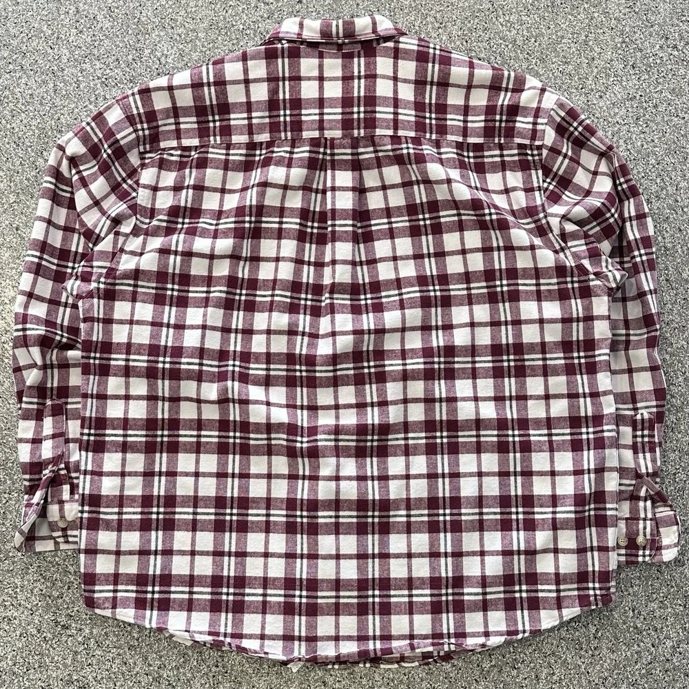 Eddie Bauer Flannel Shirt Mens XXL Thick Vintage Long Sleeve Plaid Burgundy